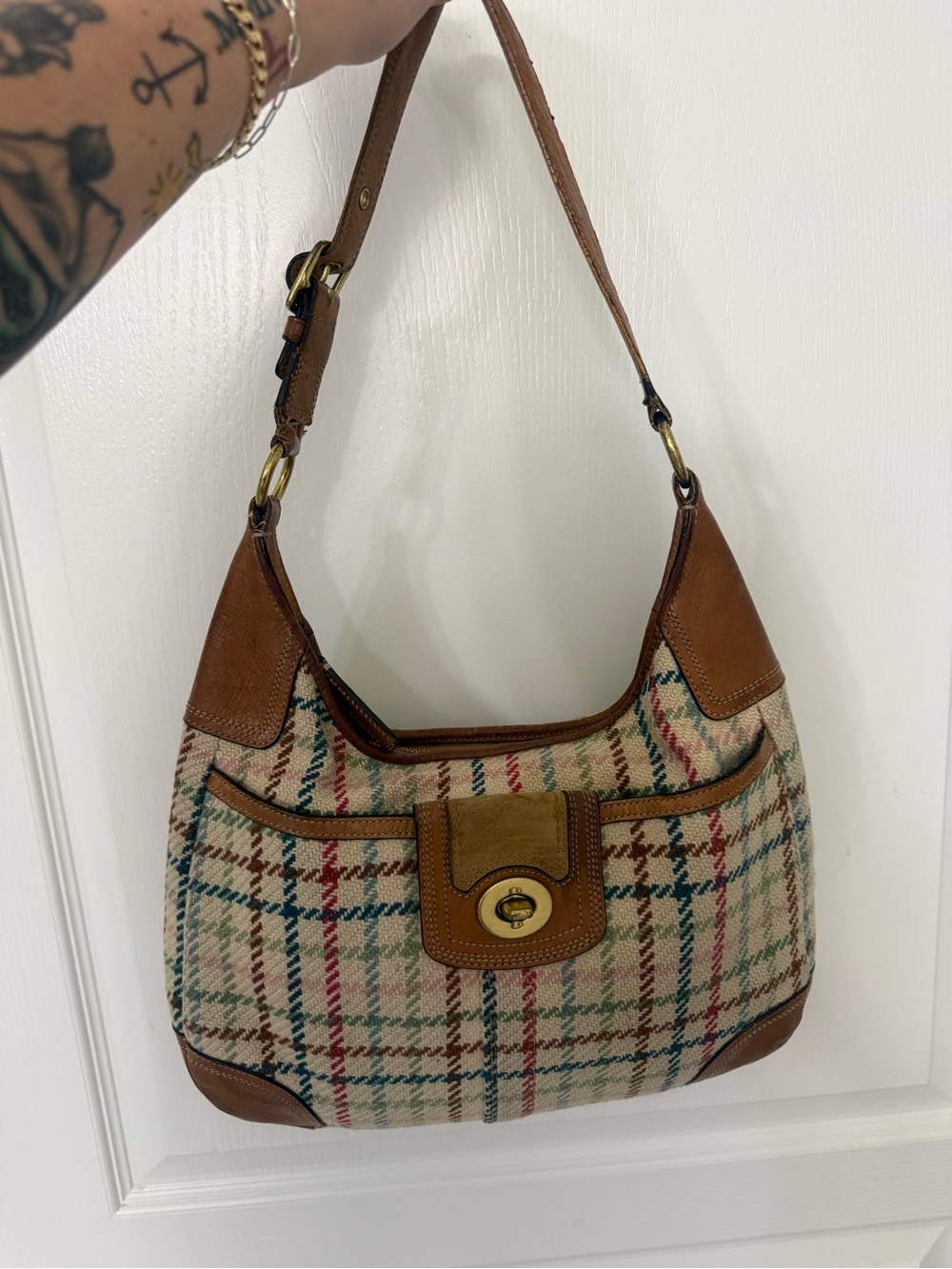 Vintage Coach Hamptons Tattersall Wool Hobo Bag
